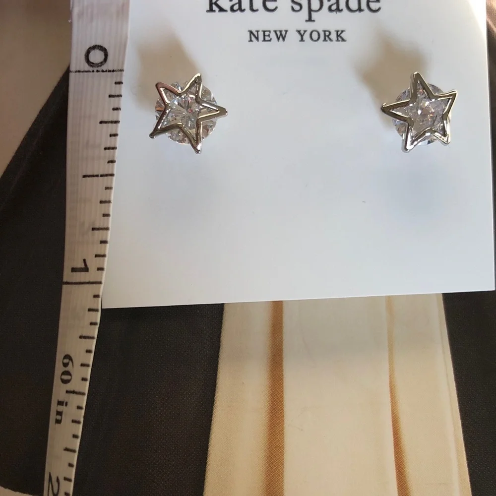 Authentic kate spade New with card Silver Star Stud Earrings with Clear Crystals